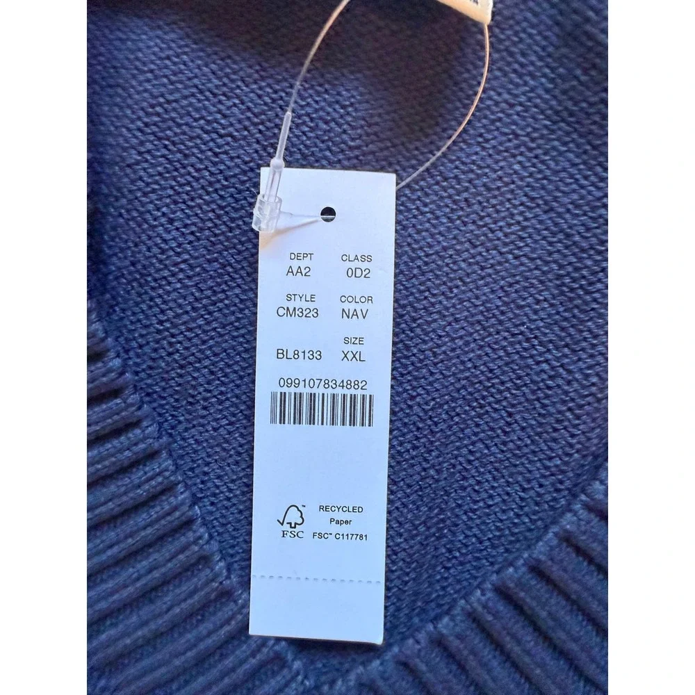 J.Crew Mens XXL Navy Blue 100% Cotton V-Neck Knit Sweater CM323 NEW